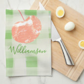 Naam Monogram Check Gingham Pastel Green Cherry Theedoek (Quarter Fold)
