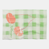 Naam Monogram Check Gingham Pastel Green Cherry Theedoek (Horizontaal)