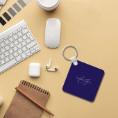 Naam Monogram Classic Minimalist Blauw en Wit Sleutelhanger