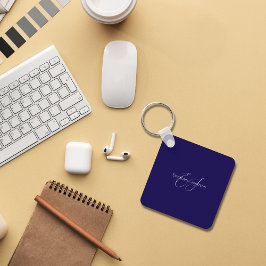 Naam Monogram Classic Minimalist Blauw en Wit Sleutelhanger
