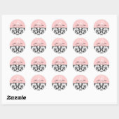 Naam monogram Datum Damask Pink Wedding Sticker (Vel)