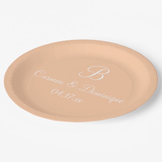 Naam Monogram Datum Diepgang Papieren Bordje (Gekanteld)