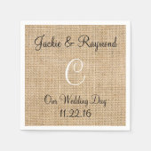 Naam monogram Datum Rustic Burlap Monogram Servetten (Voorkant)