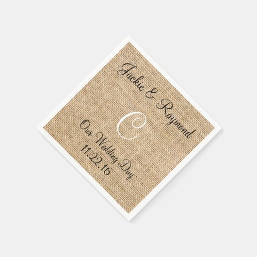 Naam monogram Datum Rustic Burlap Monogram Servetten (Hoek)