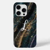Naam Monogram Donker Zwart Glitter Case-Mate iPhone Case (Achterkant)