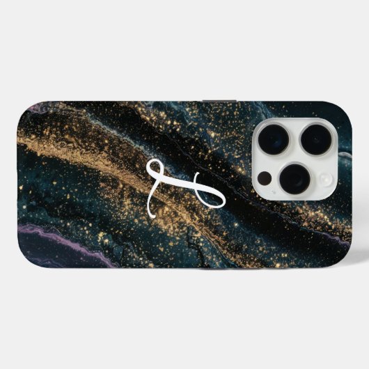 Naam Monogram Donker Zwart Glitter Case-Mate iPhone Case (Achterkant (horizontaal))