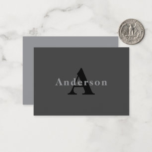 Naam & Monogram Donkergrijs Notitiekaartje
