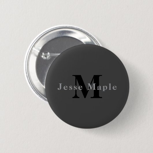 Naam & Monogram | Donkergrijs Ronde Button 5,7 Cm (Voorkant /achterkant)