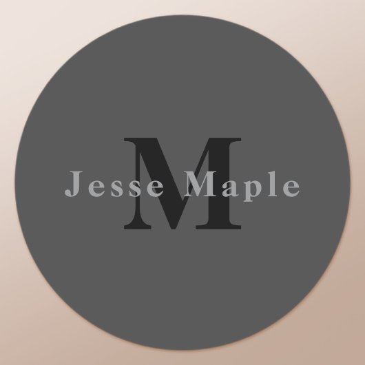 Naam & Monogram | Donkergrijs Ronde Sticker
