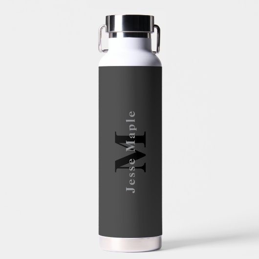 Naam & Monogram | Donkergrijs Waterfles (Voorkant)