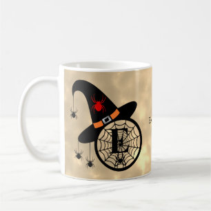 Naam Monogram E Halloween Sky Witch Spiders Koffiemok