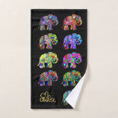 Naam/Monogram Elegant Black Elephant Lover Handdoek (Handdoek)