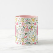 Naam monogram elegant girly schattig patroon roze mok (Midden)