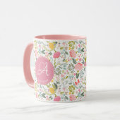 Naam monogram elegant girly schattig patroon roze mok (Voorkant links)