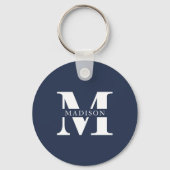 Naam Monogram Elegante Navyblauw Sleutelhanger (Voorkant)