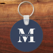 Naam Monogram Elegante Navyblauw Sleutelhanger (Voorkant)
