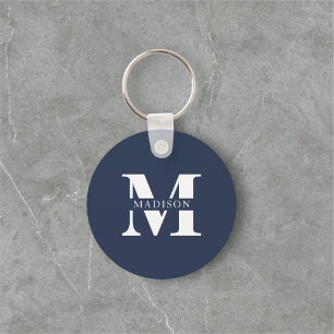 Naam Monogram Elegante Navyblauw Sleutelhanger