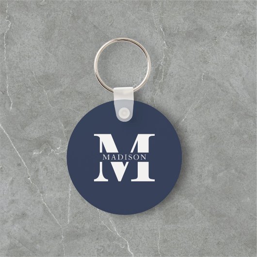 Naam Monogram Elegante Navyblauw Sleutelhanger