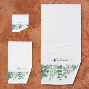 Naam Monogram Eucalyptus Greenery Bad Handdoek