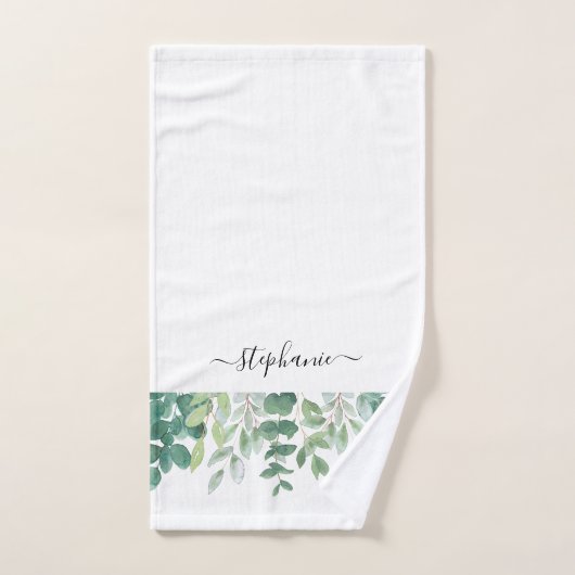 Naam Monogram Eucalyptus Griekenland Bad Handdoek (Handdoek)