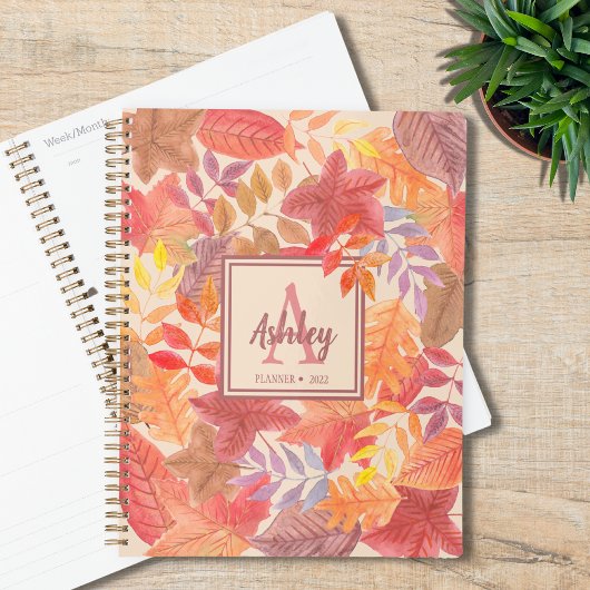 Naam Monogram Fall Leaves Planner