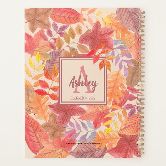Naam Monogram Fall Leaves Planner (Achterkant)