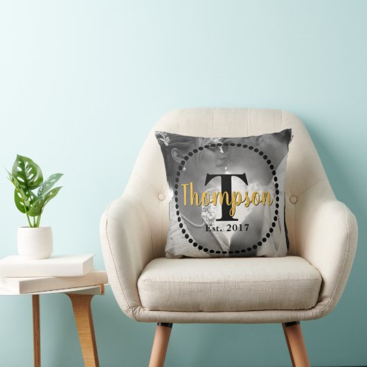 Naam monogram Familienaam met foto Kussen (Stoel)