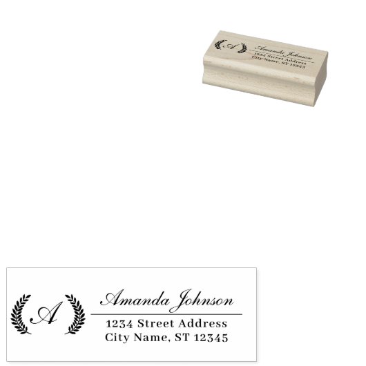 Naam monogram Familienaam RSVP Adress Laurel Wreat Rubberstempel (Gestempeld)