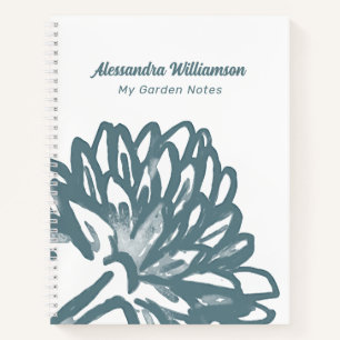 Naam Monogram Floral Minimal White Blue Botanical Notitieboek
