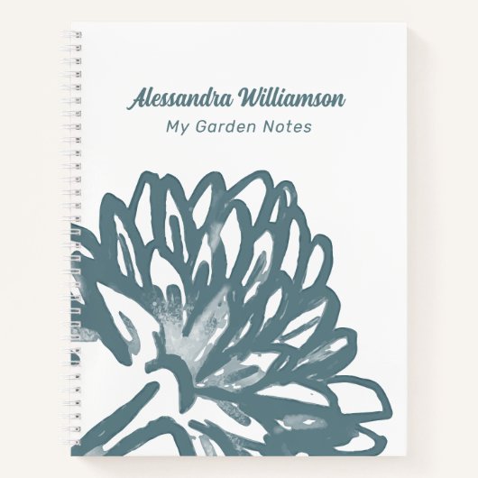 Naam Monogram Floral Minimal White Blue Botanical Notitieboek (Voorkant)