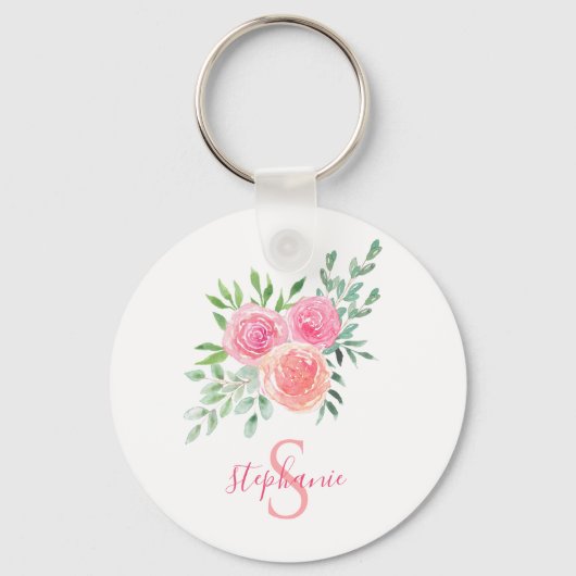 Naam Monogram Floral Sleutelhanger (Voorkant)