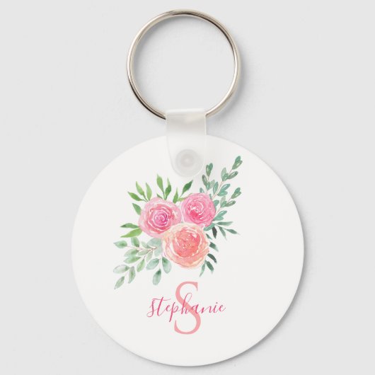 Naam Monogram Floral Sleutelhanger (Achterkant)