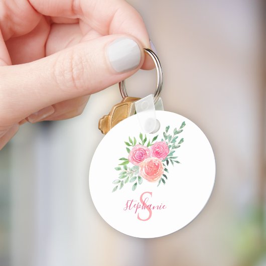 Naam Monogram Floral Sleutelhanger