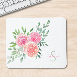 Naam Monogram Floral Waterverf Muismat