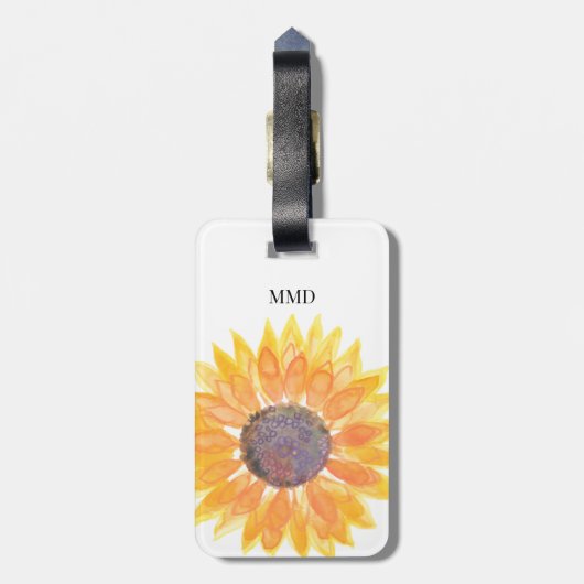 Naam Monogram Gele Zonnebloem Bagagelabel (Achterkant verticaal)