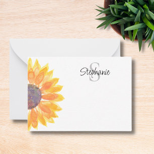 Naam Monogram Gele Zonnebloem Notitiekaartje