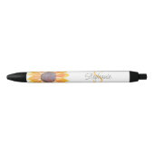 Naam Monogram Gele Zonnebloem Zwarte Inkt Pen (Voorkant)
