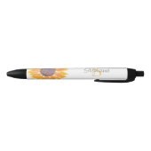 Naam Monogram Gele Zonnebloem Zwarte Inkt Pen (Bodem)
