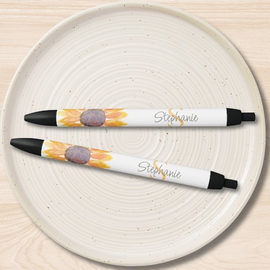 Naam Monogram Gele Zonnebloem Zwarte Inkt Pen