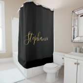 Naam Monogram Gold Black Classy Elegant Custom Douchegordijn (In situ)