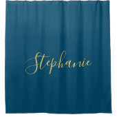 Naam Monogram Gold Blue Classy Elegant Custom Douchegordijn (Voorkant)