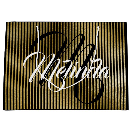 Naam monogram Gold Stripes VIP-Jubileum Groot Cadeauzakje (Voorkant)