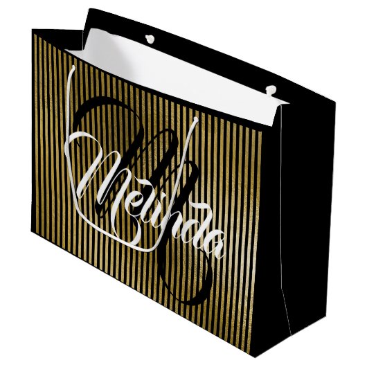 Naam monogram Gold Stripes VIP-Jubileum Groot Cadeauzakje (Voorkant Gekanteld)