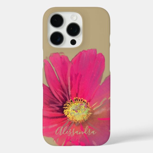 Naam Monogram Gold Tan Floral Red Pink Wildflower Case-Mate iPhone Case (Achterkant)