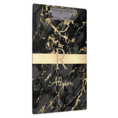 Naam & Monogram, Gouden Bar, Zwart & Gouden Marmer Klembord (Rechts)