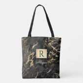 Naam & Monogram, Gouden Doos, Zwart & Goud Marmer Tote Bag (Achterkant)