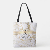 Naam & Monogram, Gouden Staaf, Wit & Gouden Marmer Tote Bag (Achterkant)