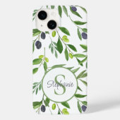 Naam Monogram Groen Aquarel Olijfpatroon Case-Mate iPhone Case (Achterkant)