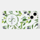Naam Monogram Groen Aquarel Olijfpatroon Case-Mate iPhone Case (Achterkant (horizontaal))
