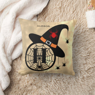 Naam Monogram H Halloween Sky Witch Spiders Kussen